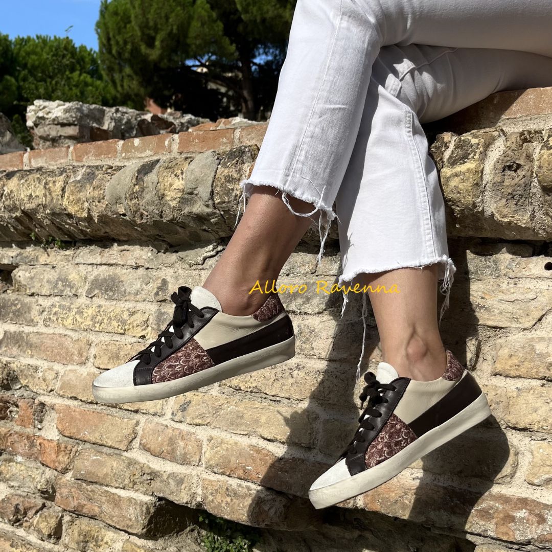 sneakers brown marrone rame burro panna tricolor pelle fantasia fondo gomma donna 5936 1