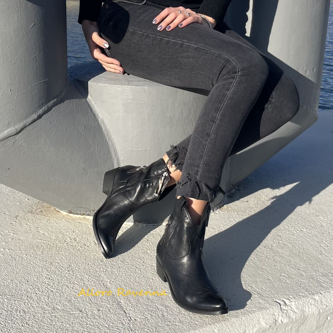 texani tex in vera pelle neri dettaglio cavallino zebrato stella zip cerniera fondo in cuoio antiscivolo donna 1